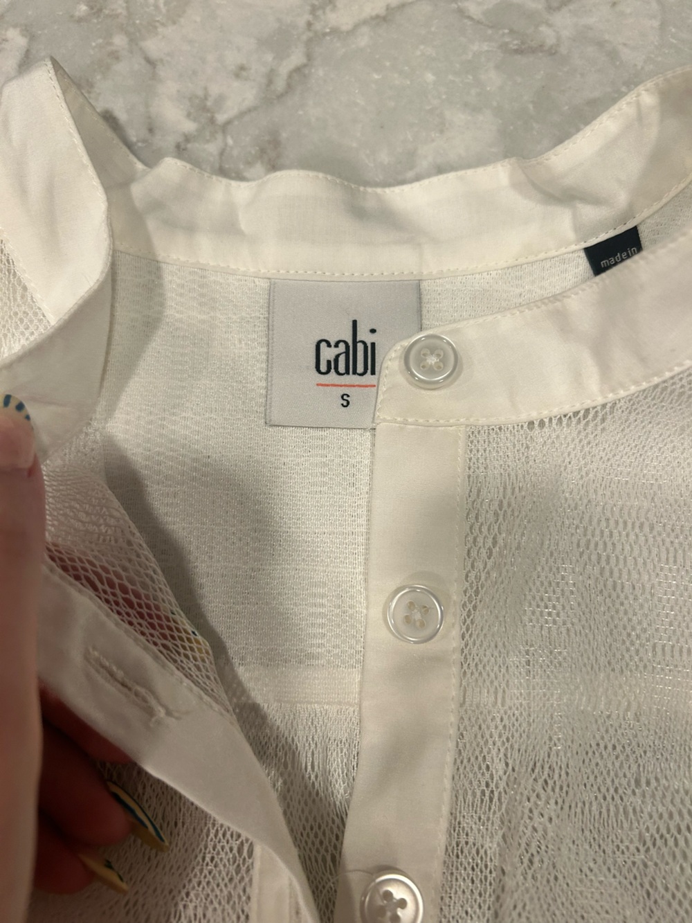 CAbi White Sheer Mesh Button-Front Top - Picture 2 of 3